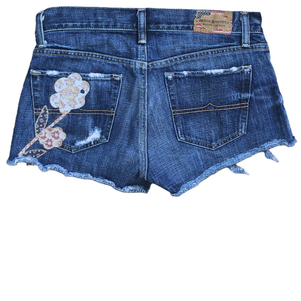 RALPH LAUREN Distressed Floral Patchwork Jean Shorts Denim Supply Boyfriend 27w - Picture 2 of 14